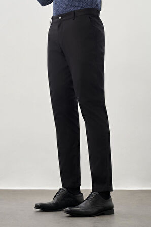 Siyah Kendinden Desenli Bez Ayağı Pamuklu Yan Cep Slim Fit Casual Pantolon 1003245168