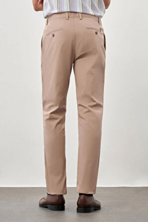 Koyu Bej Kendinden Desenli Bez Ayağı Pamuklu Yan Cep Slim Fit Casual Pantolon 1003245168