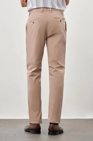 Koyu Bej Kendinden Desenli Bez Ayağı Pamuklu Yan Cep Slim Fit Casual Pantolon 1003245168