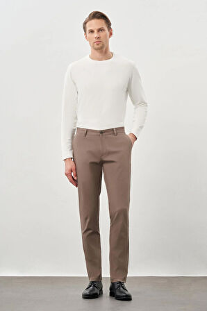 Haki Kendinden Desenli Bez Ayağı Pamuklu Yan Cep Slim Fit Casual Pantolon 1003245168