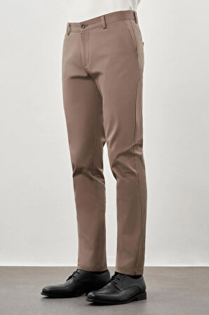 Haki Kendinden Desenli Bez Ayağı Pamuklu Yan Cep Slim Fit Casual Pantolon 1003245168
