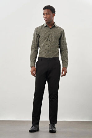 Siyah Düz Armürlü Pamuklu Yan Cep Comfort Fit Casual Pantolon 1003245169