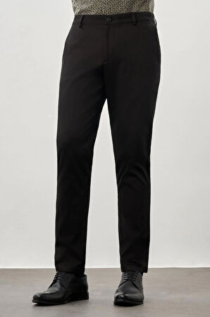Siyah Düz Armürlü Pamuklu Yan Cep Comfort Fit Casual Pantolon 1003245169