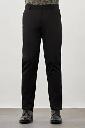 Siyah Düz Armürlü Pamuklu Yan Cep Comfort Fit Casual Pantolon 1003245169