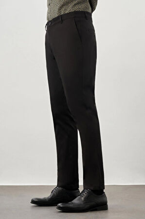 Siyah Düz Armürlü Pamuklu Yan Cep Comfort Fit Casual Pantolon 1003245169