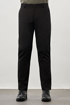 Siyah Düz Armürlü Pamuklu Yan Cep Comfort Fit Casual Pantolon 1003245169