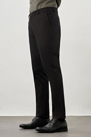 Siyah Düz Armürlü Pamuklu Yan Cep Comfort Fit Casual Pantolon 1003245169