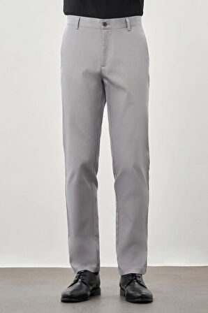 Gri Düz Armürlü Pamuklu Yan Cep Comfort Fit Casual Pantolon 1003245169
