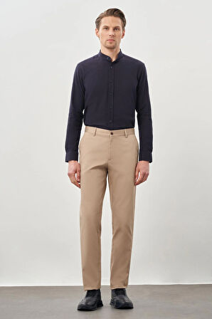 Koyu Bej Düz Armürlü Pamuklu Yan Cep Comfort Fit Casual Pantolon 1003245169