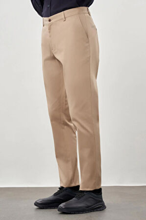 Koyu Bej Düz Armürlü Pamuklu Yan Cep Comfort Fit Casual Pantolon 1003245169