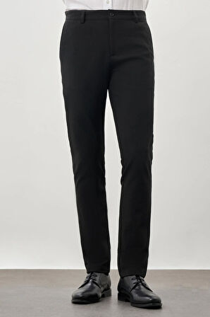 Siyah Düz Gofreli Esnek Yan Cep Slim Fit Casual Pantolon 1003245174