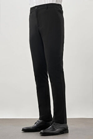 Siyah Düz Gofreli Esnek Yan Cep Slim Fit Casual Pantolon 1003245174