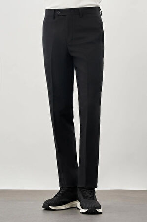 Siyah Düz Bez Ayağı Esnek Yan Cep Slim Fit Classic Pantolon 1003245207_001