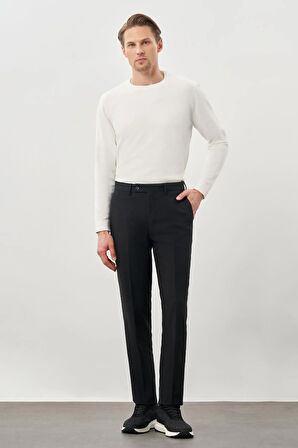 Siyah Düz Bez Ayağı Esnek Yan Cep Slim Fit Classic Pantolon 1003245207_001