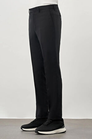 Siyah Düz Bez Ayağı Esnek Yan Cep Slim Fit Classic Pantolon 1003245207_001