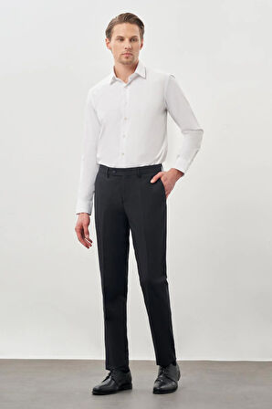 Koyu Lacivert Düz Bez Ayağı Esnek Yan Cep Slim Fit Classic Pantolon 1003245207_200