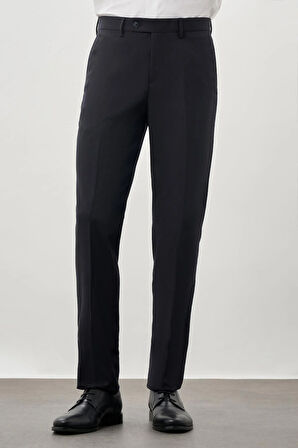 Koyu Lacivert Düz Bez Ayağı Esnek Yan Cep Slim Fit Classic Pantolon 1003245207_200