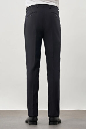 Koyu Lacivert Düz Bez Ayağı Esnek Yan Cep Slim Fit Classic Pantolon 1003245207_200