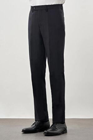 Koyu Lacivert Düz Bez Ayağı Esnek Yan Cep Slim Fit Classic Pantolon 1003245207_200