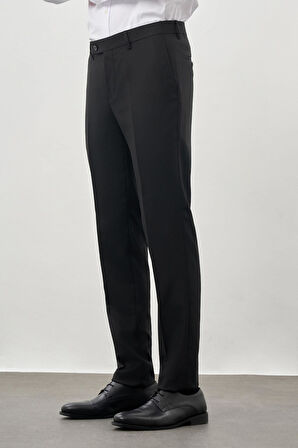 Siyah Düz Gabardin Esnek Yan Cep Slim Fit Classic Pantolon 1003245209_001