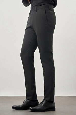 Koyu Antrasit Düz Gabardin Esnek Yan Cep Slim Fit Classic Pantolon 1003245209_070