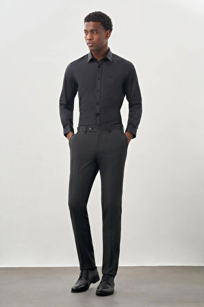 Koyu Antrasit Düz Gabardin Esnek Yan Cep Slim Fit Classic Pantolon 1003245209_070