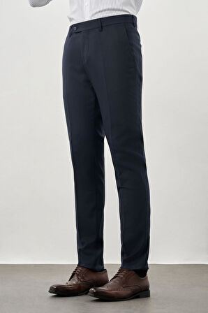 Koyu Lacivert Düz Gabardin Esnek Yan Cep Slim Fit Classic Pantolon 1003245209_200