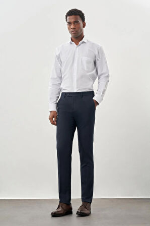 Koyu Lacivert Düz Gabardin Esnek Yan Cep Slim Fit Classic Pantolon 1003245209_200