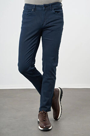 Koyu Lacivert Düz Gabardin Pamuklu 5 Cep Slim Fit Casual Pantolon 1003245318