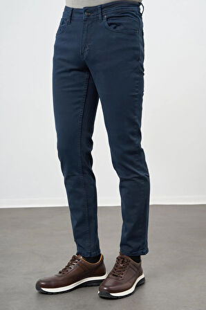 Koyu Lacivert Düz Gabardin Pamuklu 5 Cep Slim Fit Casual Pantolon 1003245318