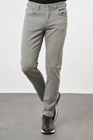 Su Yeşili Düz Gabardin Pamuklu 5 Cep Slim Fit Casual Pantolon 1003245318