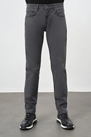 Koyu Antrasit Düz Gabardin Pamuklu 5 Cep Slim Fit Casual Pantolon 1003245319