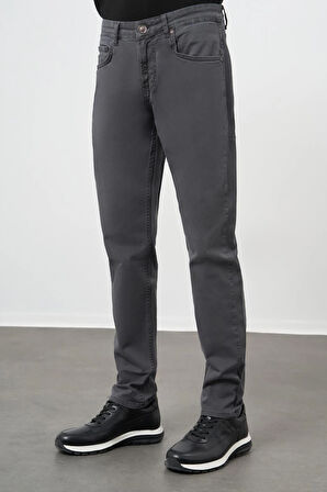Koyu Antrasit Düz Gabardin Pamuklu 5 Cep Slim Fit Casual Pantolon 1003245319