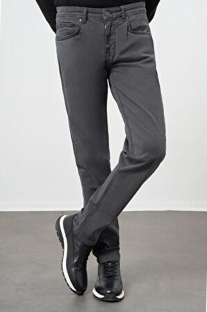 Koyu Antrasit Düz Gabardin Pamuklu 5 Cep Slim Fit Casual Pantolon 1003245319