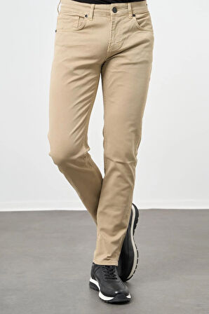 Koyu Bej Düz Gabardin Pamuklu 5 Cep Slim Fit Casual Pantolon 1003245319