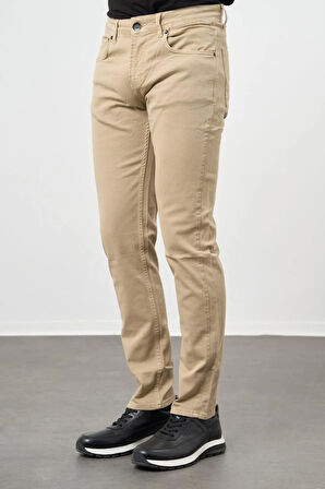 Koyu Bej Düz Gabardin Pamuklu 5 Cep Slim Fit Casual Pantolon 1003245319