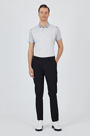 Siyah Armürlü Yan Cep Düz Paça Slim Fit Pamuklu Casual Chino Pantolon 1003250120