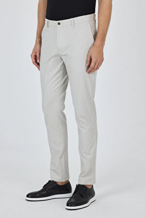 Gri Armürlü Yan Cep Düz Paça Slim Fit Pamuklu Casual Chino Pantolon 1003250120