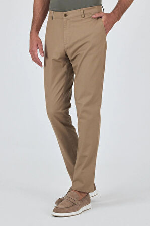 Koyu Vizon Armürlü Yan Cep Düz Paça Slim Fit Pamuklu Casual Chino Pantolon 1003250120