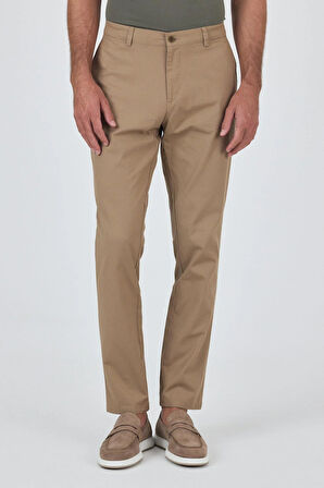 Koyu Vizon Armürlü Yan Cep Düz Paça Slim Fit Pamuklu Casual Chino Pantolon 1003250120