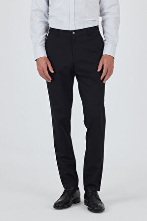Siyah Gabardin Yan Cep Düz Paça Comfort Fit Pamuklu Casual Chino Pantolon 1003250121