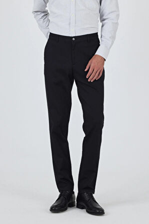 Siyah Gabardin Yan Cep Düz Paça Comfort Fit Pamuklu Casual Chino Pantolon 1003250121
