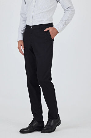 Siyah Gabardin Yan Cep Düz Paça Comfort Fit Pamuklu Casual Chino Pantolon 1003250121