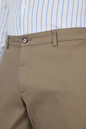 Koyu Vizon Gabardin Yan Cep Düz Paça Comfort Fit Pamuklu Casual Chino Pantolon 1003250121