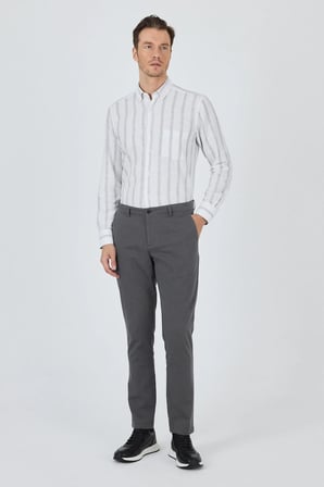 Füme Desenli Armürlü Yan Cep Düz Paça Comfort Fit Pamuklu Casual Chino Pantolon 1003250122