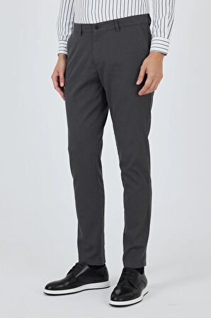 Koyu Antrasit Desenli Armürlü Yan Cep Düz Paça Comfort Fit Pamuklu Casual Chino Pantolon 1003250122