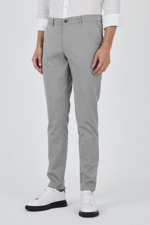 Gri Desenli Armürlü Yan Cep Düz Paça Comfort Fit Pamuklu Casual Chino Pantolon 1003250122