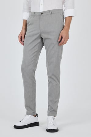 Gri Desenli Armürlü Yan Cep Düz Paça Comfort Fit Pamuklu Casual Chino Pantolon 1003250122