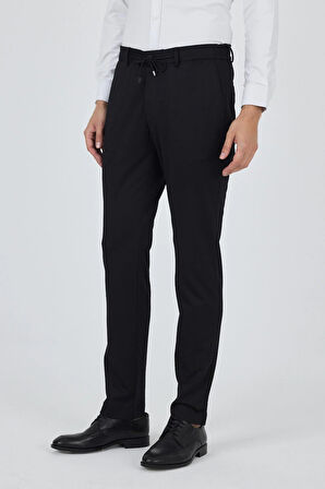 Siyah Esnek Yandan Cepli Casual Slim Fit Pantolon 1003250158
