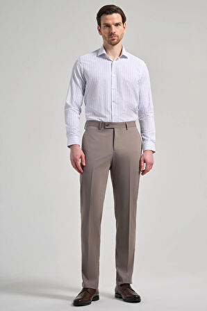 Sütlü Kahverengi Esnek Yandan Cepli Comfort Fit Classic Pantolon 1003250159